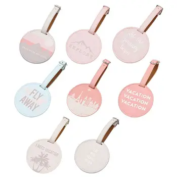 

1Pc Round Print Suitcase Luggage Tag Leather Name ID Address Label Handbag Pendant New