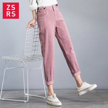 

Zsrs Vintage Macaron color Corduroy Pants Autumn Woman Mid Waist Ankle Length Loose Harem Pants Trousers Femme Casual Long Pants