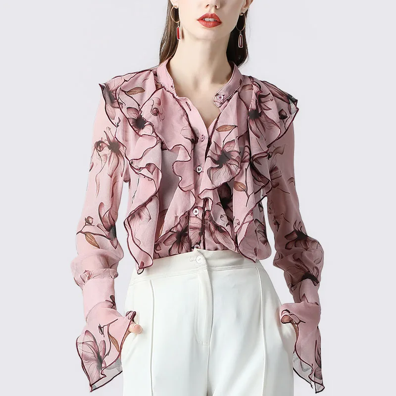 plus size pink chiffon blouse