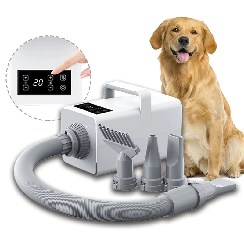 

2200W Pet Dryer Dog Cat Hair Dryer LED Display Negative Ion Blower Grooming Air Blower Adjustable Temperature with 4 Nozzles