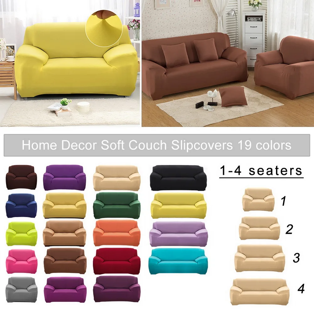 

Solid Color Elastic Sofa Cover Spandex Modern Polyester Corner Sofa Slipcover Chair Protector Living Room 1/2/3/4 Seater