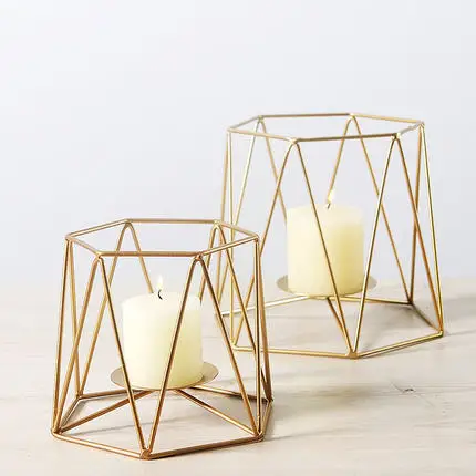 

Candlestick Nordic small gifts light luxury gold wrought iron geometric candle ornaments simple romantic table candlestick