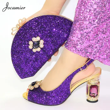 

Purple African Matching Shoe and Bag Set Decorated with Rhinestone Nigerian Shoe and Bag Set Italian Ladies Shoe and Bag Set T57