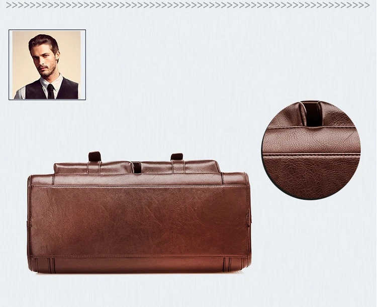 Weysfor Men PU Leather Black Briefcase Business Handbag Messenger Bags Male Vintage Shoulder Bag Men's Large Laptop Travel Bags