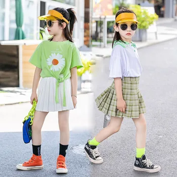 

Teenage Girls Clothing Sets 2020 Summer Cotton Print T-shirt Skirt Kids Tracksuit Children Clothing Set Kids Costume 10 12 Year