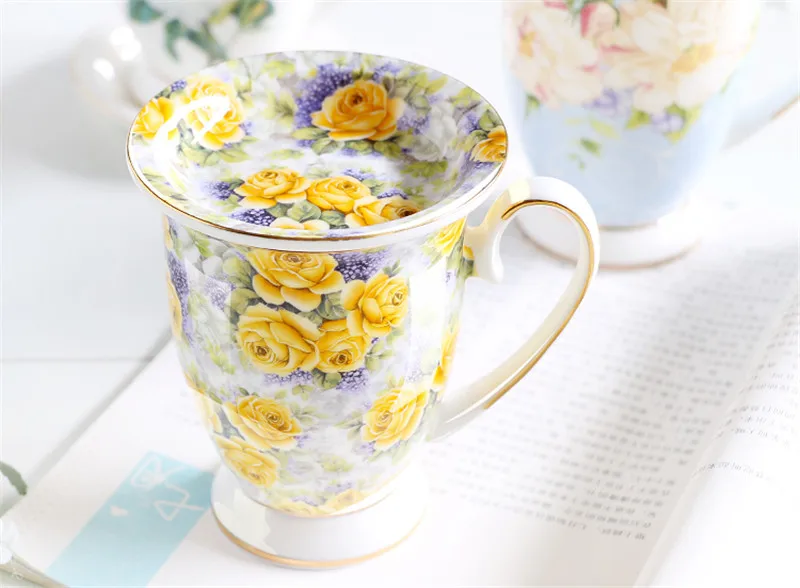 Керамическая кружка модная желтая роза воды чашки кофе кружки костяного фарфора ломкая молочная чашка с рукояткой музыкальный инструмент кружка с блюдцем