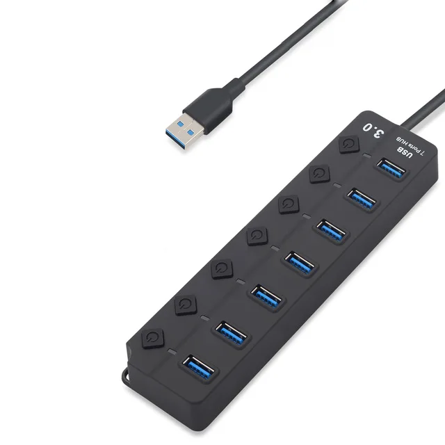 7 Ports hub USB 3,0 высокая Скорость концентратор 4/7 Порты и разъёмы USB 3,0 Hub разветвитель на/выключения с US/EU Мощность адаптер для ноутбука MacBook для ПК - Цвет: 7 Ports hub