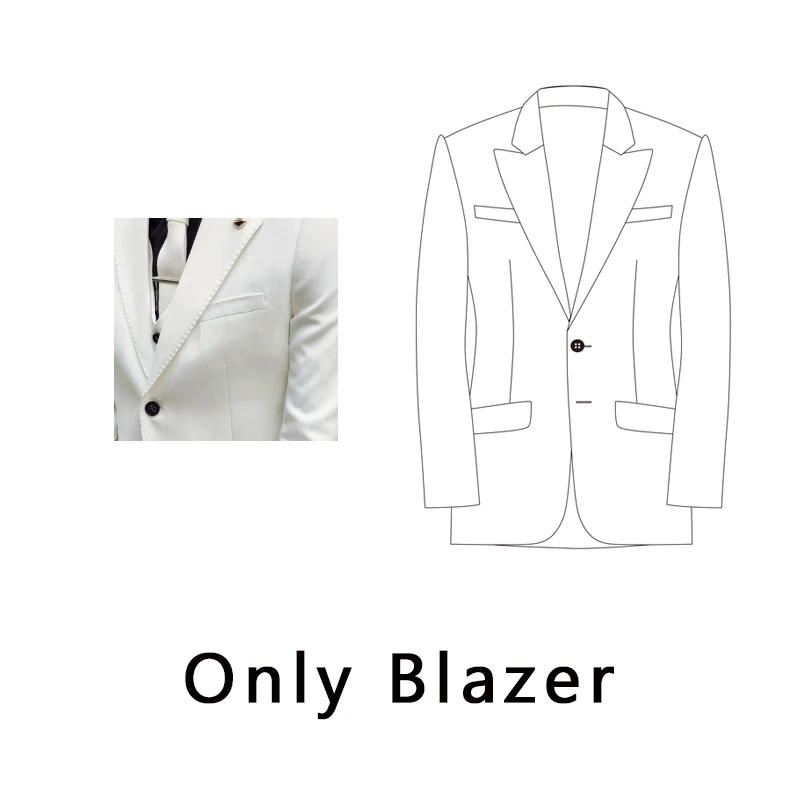 white Only Blazer Traje Novio, Королевский Мужской Блейзер, приталенный, вечерние, для офиса, костюм, на одной пуговице, 3 шт., мужской пиджак, Hombre, смокинг Uomo - Цвет: white Only Blazer