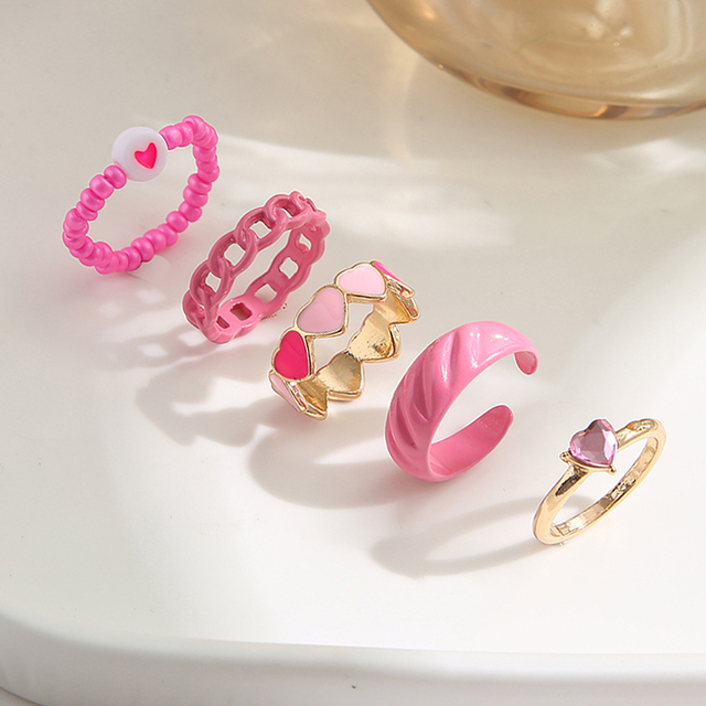 Heart Y2K Ring Set Open Cooper Rings For Women Candy Color Hand-painted Knuckle Rings Jewelry