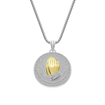 

2020 Fashion Necklace Round Hands Thanksgiving Prayer Redemption Pendant Crystal Zircon Metal Men and Women Hip Hop Jewelry