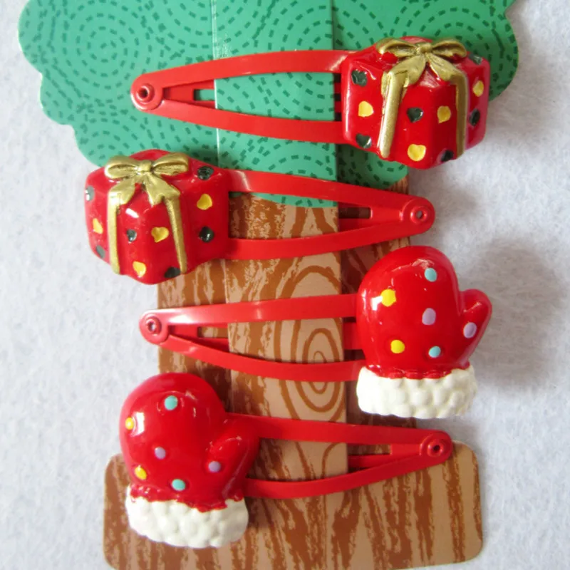 1/4Pcs Girls Hair Accessories Christmas Hairpin Xmas Bow Resin Cartoon BB Clip Santa Claus Barrette Flower Hair Clips for Kids