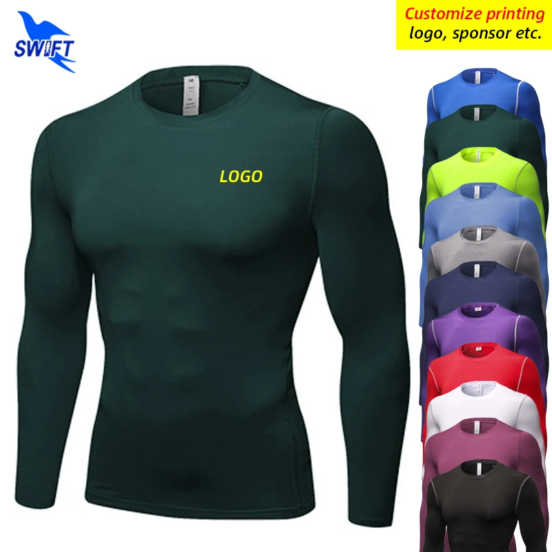 

Quick Dry Compression Running Shirts Men Elastic Long Sleeve Gym Fitness Training T-shirt Sportswear Jogging Rashgard Customized
