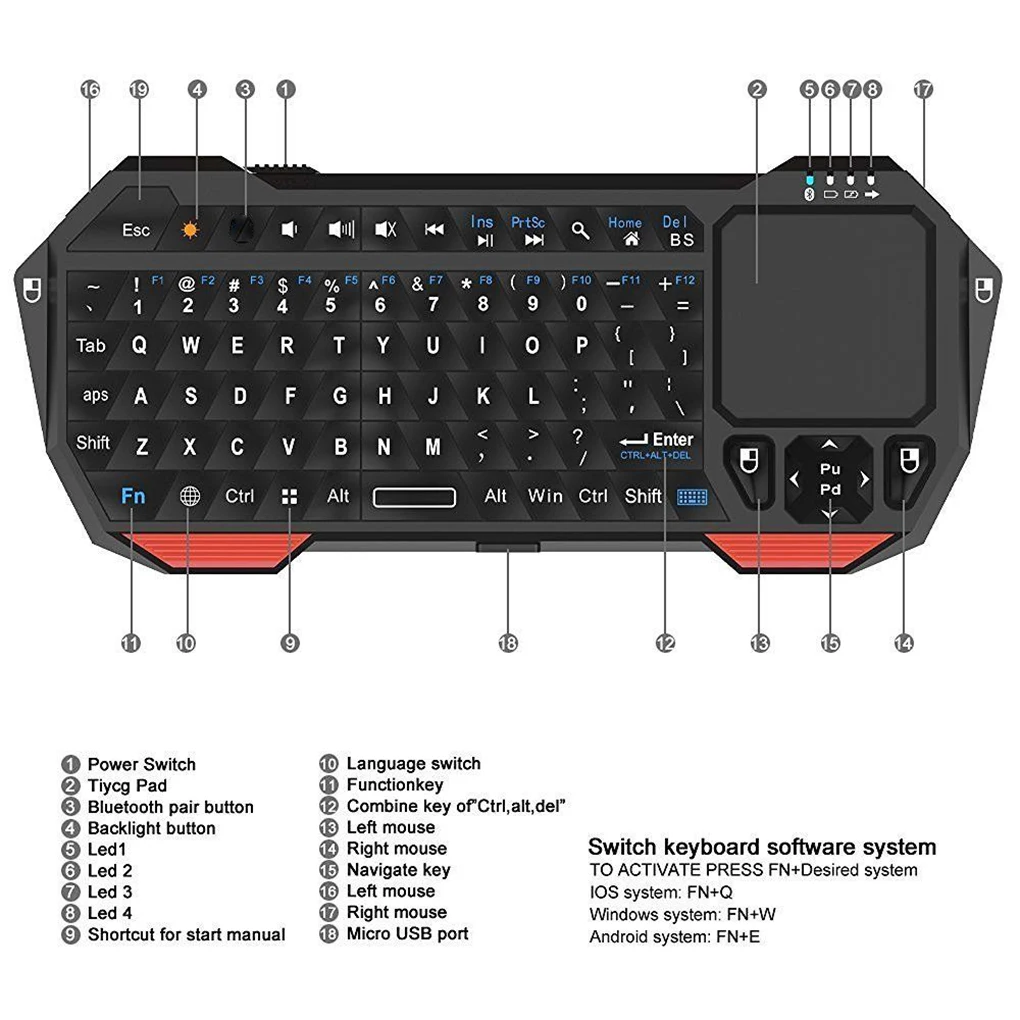 Bluetooth клавиатура с мультисенсорной сенсорной панелью Беспроводная портативная маленькая клавиатура для планшетов Windows