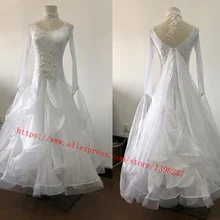 Бальные соревнования танцевальные платья женские с длинным рукавом Вальс Танго танцевальный костюм белое стандартное бальное танцевальное платье