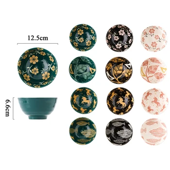 

5 inch Colored glaze thread Ceramic rice bowl soup bowl Pattern non-slip tableware restaurant dess TCW-SYLW6ert