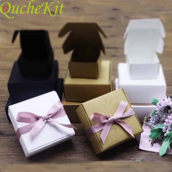 

10pcs Vintage Kraft Paper Box Square Handmade Soap Box White Craft Paper Gift Box Black Jewelry Candy Cake Packaging Boxes
