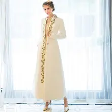 Новое Женское зимнее шерстяное пальто винтажная элегантная одежда OL модное шерстяное длинное пальто белое приталенное пальто с вышивкой большой размер