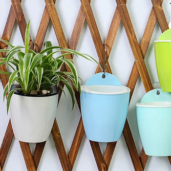 

Flower Pot Vase Self Watering Hanging Flower Pot With Water Container For Wall Decoration 4 Colors Green Blue Pink White 3Size