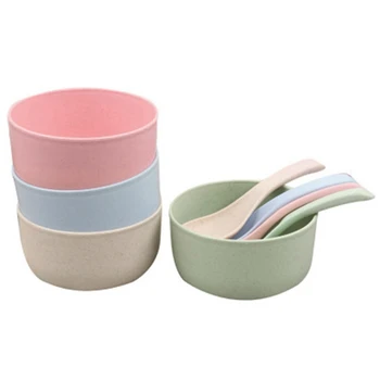 

Snack Bowls,Set of 4 Rice Bowls, Wheat Straw Fiber Snack Bowls,Eco-Friendly Safe Kitchen Bowl