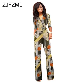 

Floral Print Sexy Wide Leg Jumpsuits Women V Neck Causal Loose One Piece Rompers Plus Size Fall High Waist Long Sleeve Bodysuit