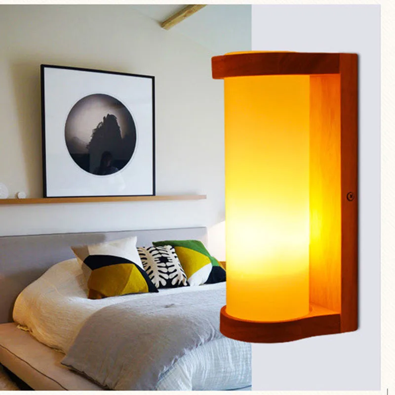 

Modern simple living room lamp led wooden bedroom bedside lamp