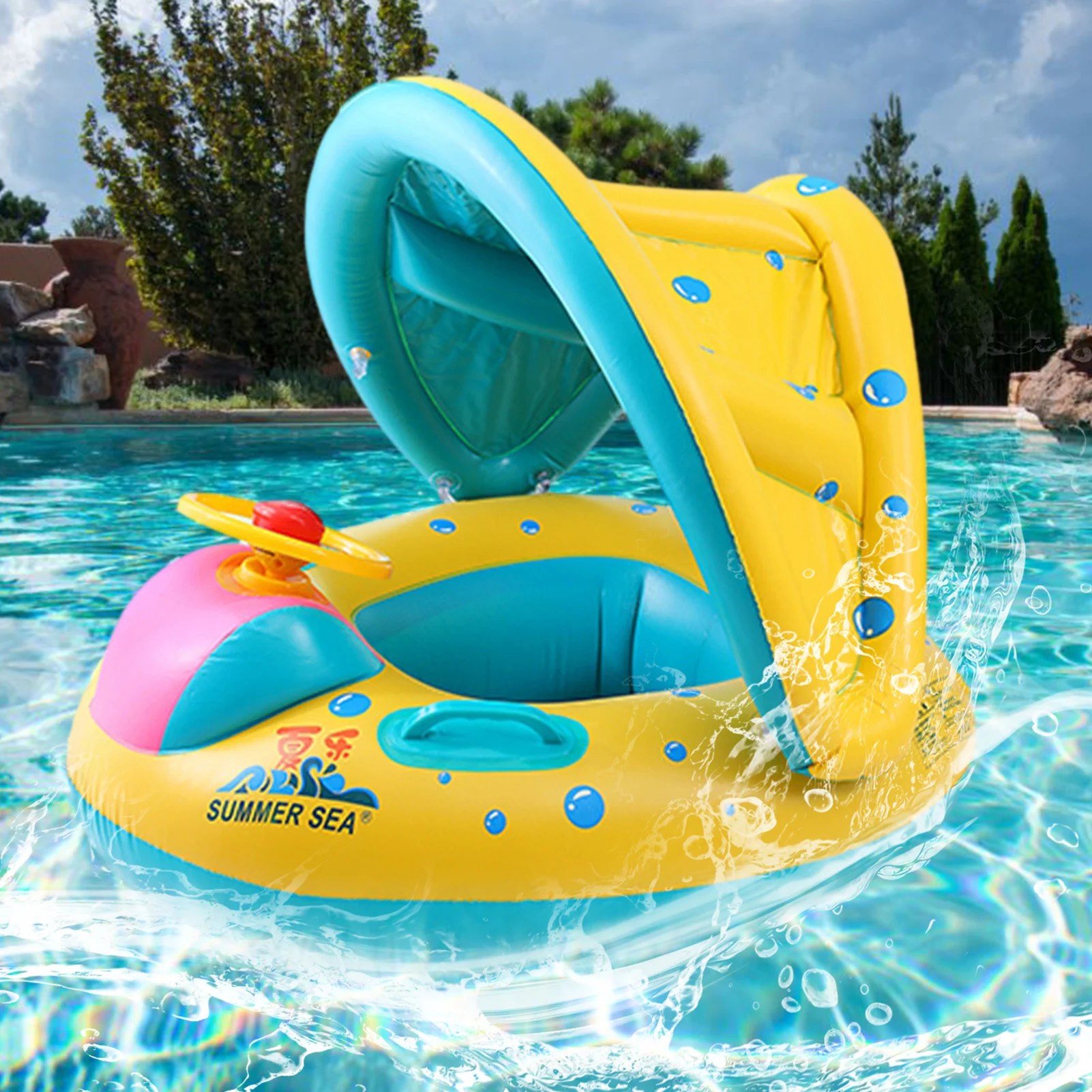 Baby Swimming Ring Inflatable Float Seat Toddler Kids Water Pool with Handle UK 