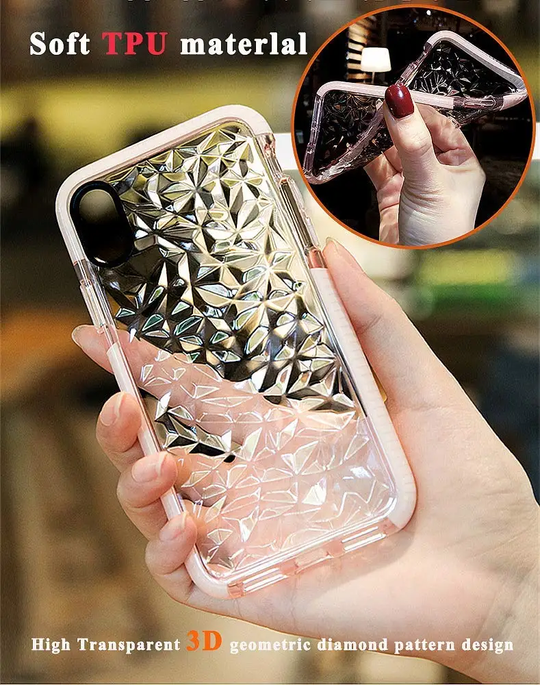 Чехол для iPhone 11 Pro XS Max XR 8 7 Plus, кристально чистый тонкий чехол из мягкого ТПУ с 3D алмазным узором