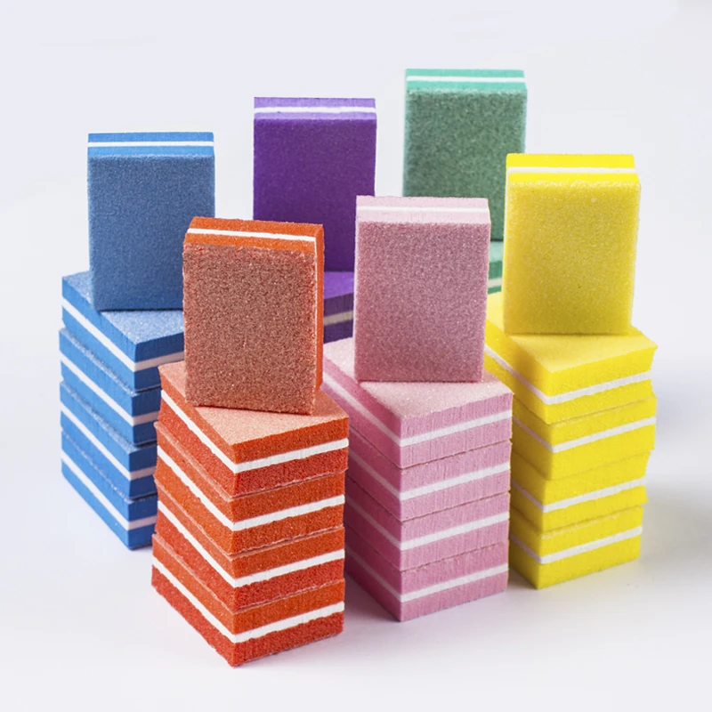 Four Lily Mini Nail Files Sandpaper Buffers Square Block Sponge Emery Board Colorful 100/180 Grit Disposable Nail Polish Set