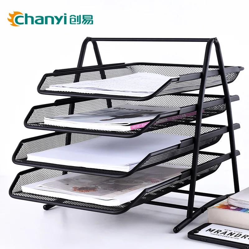 

6799 Mesh Four Layer File Rack Storage Tray Information Bar Basket Book Archives Frame Basket Metal Iron File Disk Seat