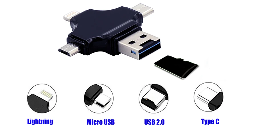 Для Iphone Micro USB 4 в 1 OTG USB Micro memory sd card Reader телефон USB флэш-накопитель