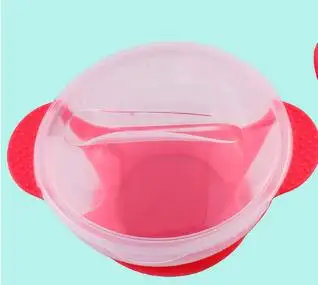 pink bowl cover Детская Посуда столовая посуда всасывающая чаша с ложка с датчиком температуры детская чаша крышка Ложка Вилка для обеда мальчик миска для питомца посуда - Цвет: pink bowl cover