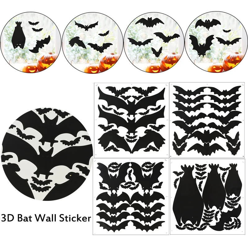 Наклейки на стену летучая мышь для Хэллоуина объемные наклейки окно Вечерние