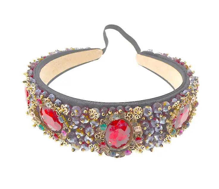 Vintage wide-brimmed crystal headband Baroque court hair accessories Korean simple elastic headband jewelry