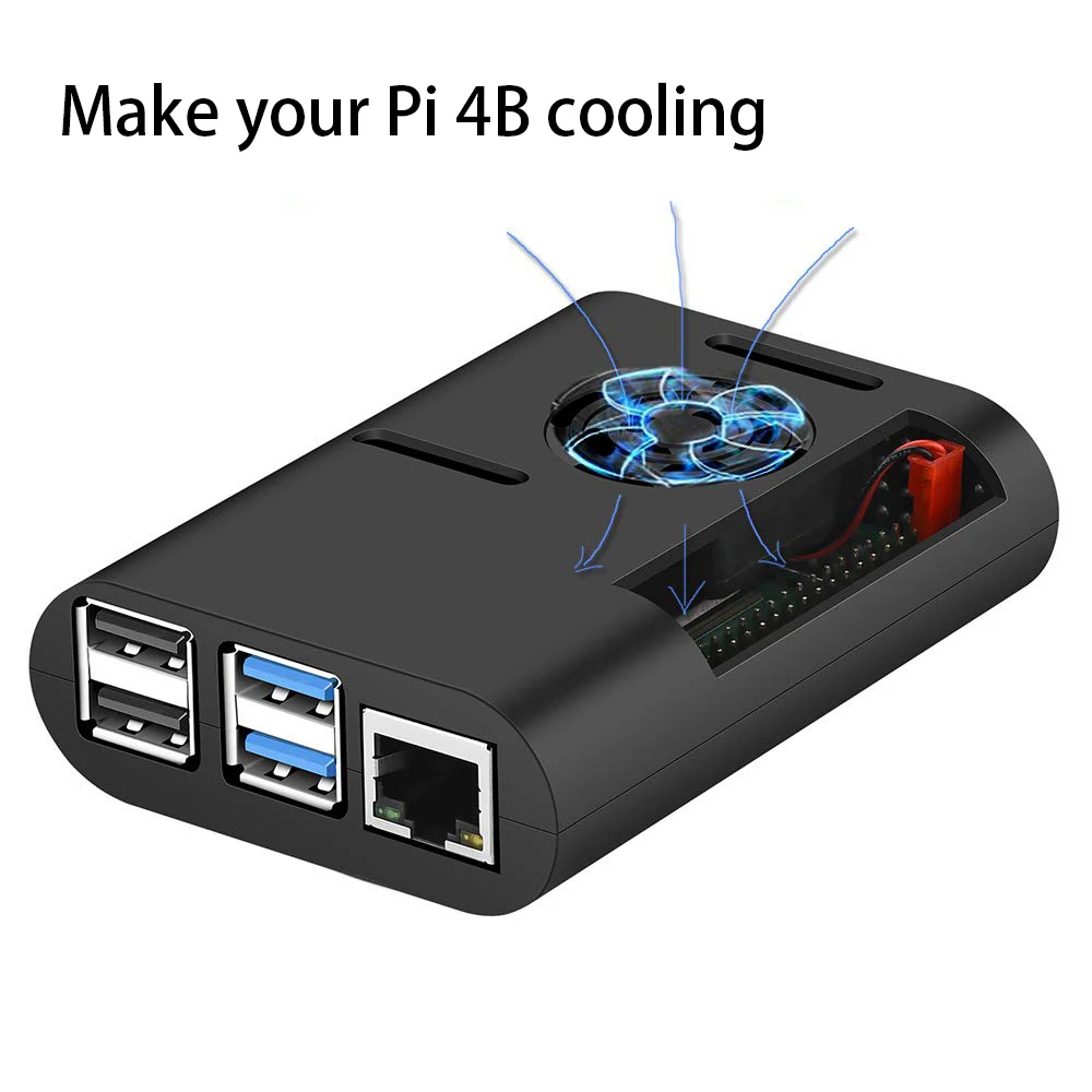 Чехол Raspberry Pi 4 ABS черный защитный корпус + вентилятор охлаждения алюминиевый
