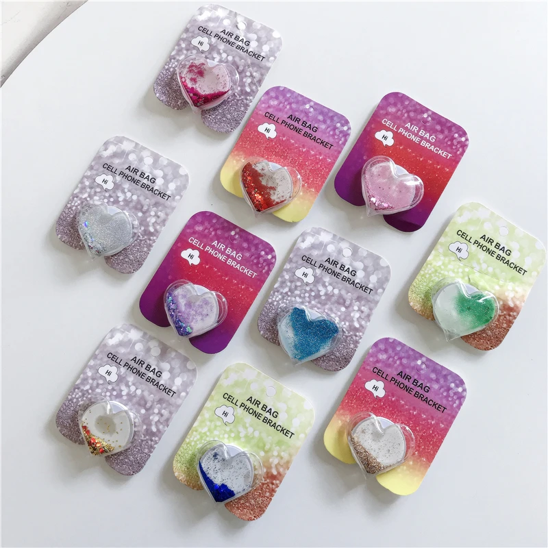 

TJHSZKL shiny love pattern sand mobile phone bracket round design lazy mobile phone finger folding bracket handle bracket