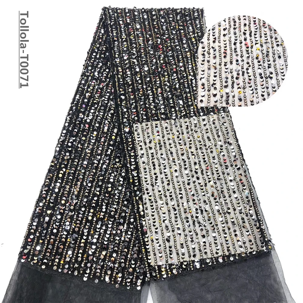 

2020 New Design French Net Lace African Sequins Lace Fabrics High Quality Tulle Mesh Lace Fabric For Wedding Dress