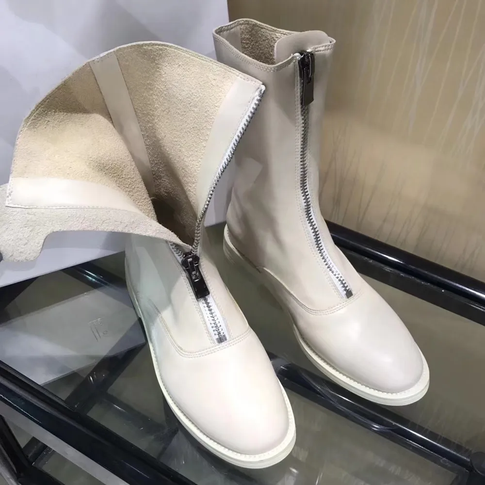 white women boots Короткие ботинки из натуральной кожи на низком каблуке г. Новые женские демисезонные красные ботинки в стиле ретро с закругленным носком на заднем ходу молния спереди - Цвет: white women boots