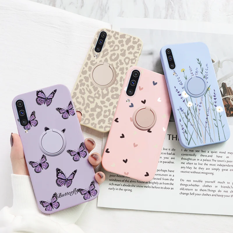 kawaii phone case samsung For Samsung Galaxy A50 A50S A30S Case Flower Magnetic Ring Holder Cover For Samsung A50 GalaxyA50 GalaxyA30S Back Cover Bumper silicone case for samsung