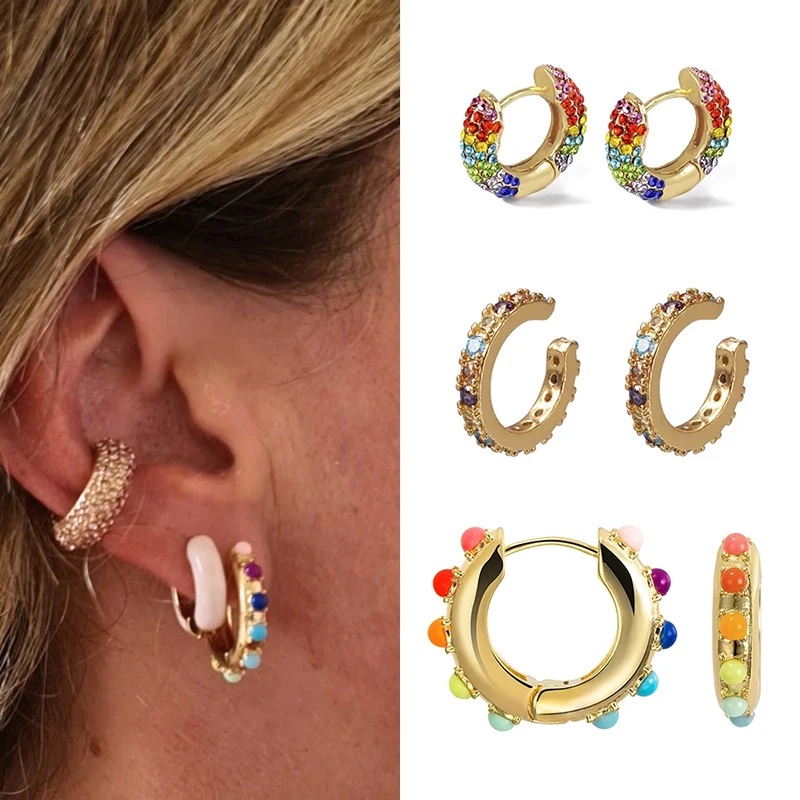 Ear-Cuff-Set Earrings Jewelry Huggie-Clip Crystal Gold Trendy Cubic-Zirconia Women CZ