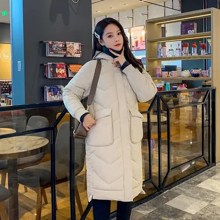 Beige Wmswjh утепленные женские парки Новые повседневные длинные с капюшоном свободные пуховые хлопковые куртки женские теплые ватные зимние пальто для женщин - Цвет: Beige
