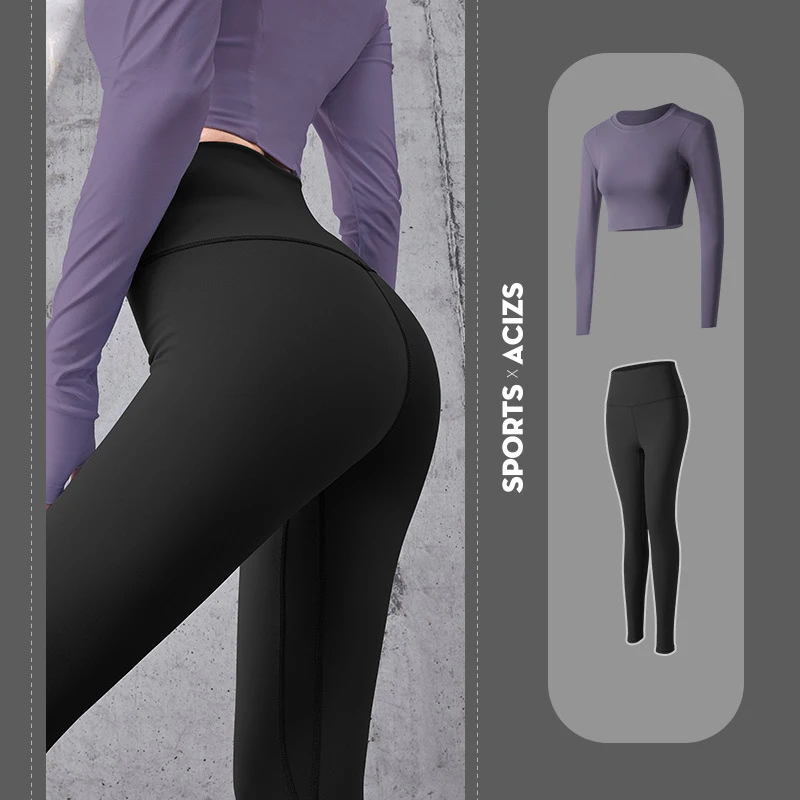 

1 Set Multicolor Long Short Sleeve Ventilate High Waist Hip Lift Tracksuit Women Suit For Fitness Leggings Gym Yoga Clothing