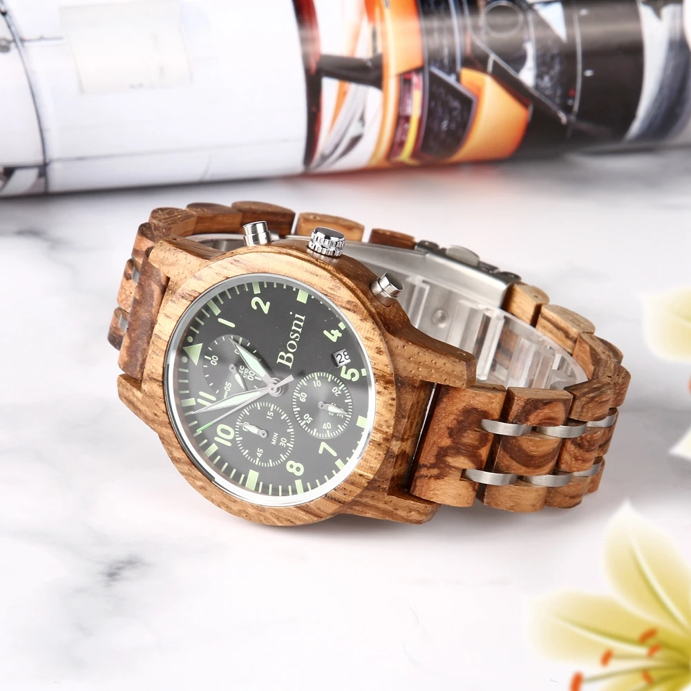

Women Luxury Wood Watches Functional Stop Watch saat with Date Display New Design relogio feminino Timepieces Ladies Girls Watch