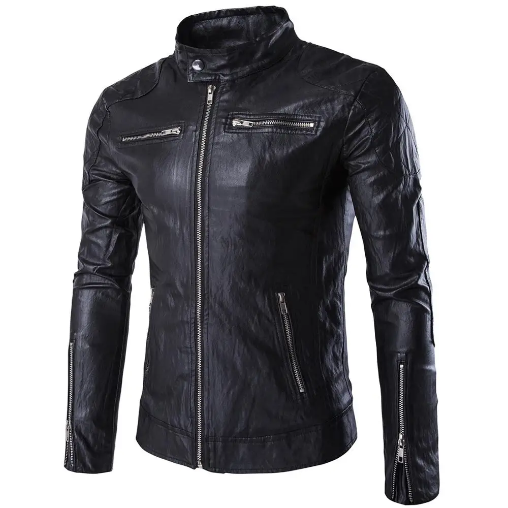 

2018 Mens Autumn Winter Pu Leather Punk Jacket Coat Men Leather Jacket Fashion Autumn Motorcycle Leather Male Winter Outerwear