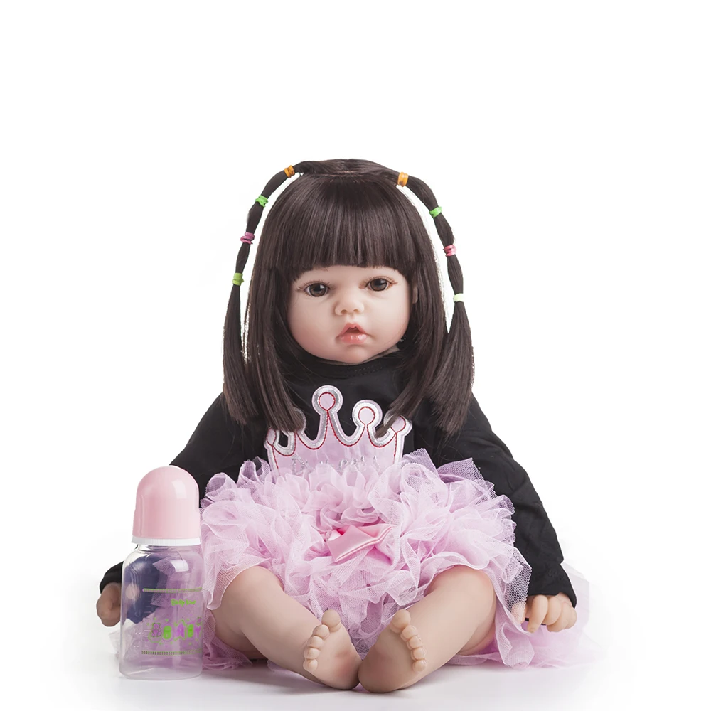55 см Reborn Baby Doll с длинными волосами Реалистичная из мягкого силикона Reborn Baby Girl Очаровательная Bebe для детей подарок на день рождения игрушка для малышей