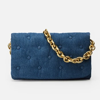 

Vintage Chain Denim Women Shoulder Bags Designer Quilted Handbags Fashion Messenger Bag Female Big Purse Canvas Women's Bag 2020