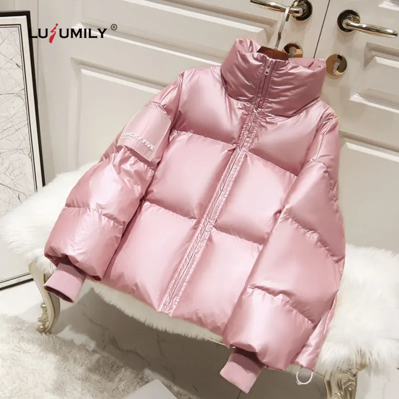 

Lusumily New Arrivals Glossy Waterproof Female Down Jacket Parka Winter 2019 Fashion Warm Padded Down Parkas Women Coat Girls