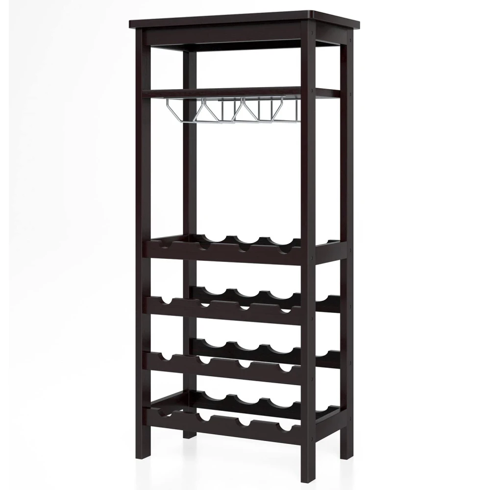 Wooden Wine Rack with Glass Holder Rack 6 Tier Free Standing Wine