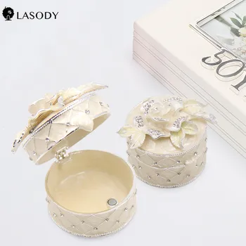 

Enamel Rose Cylindrical Jewelry Box Wedding Ring Crystal Trinket Box Engagement Earrings Ring Pendant Display Box Gift