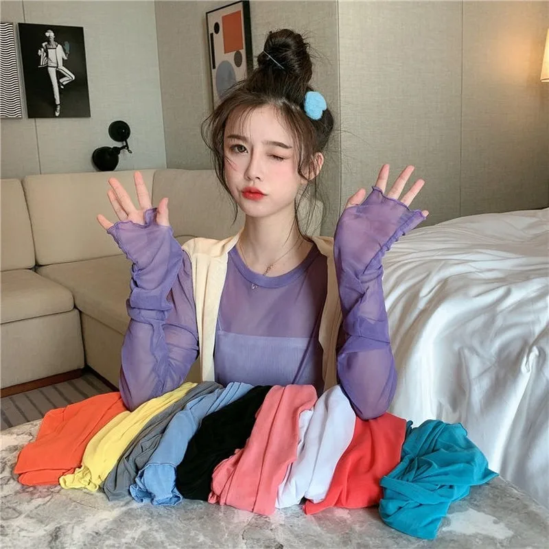 Женская Прозрачная Футболка с длинным рукавом прозрачная Harajuku женские футболки |