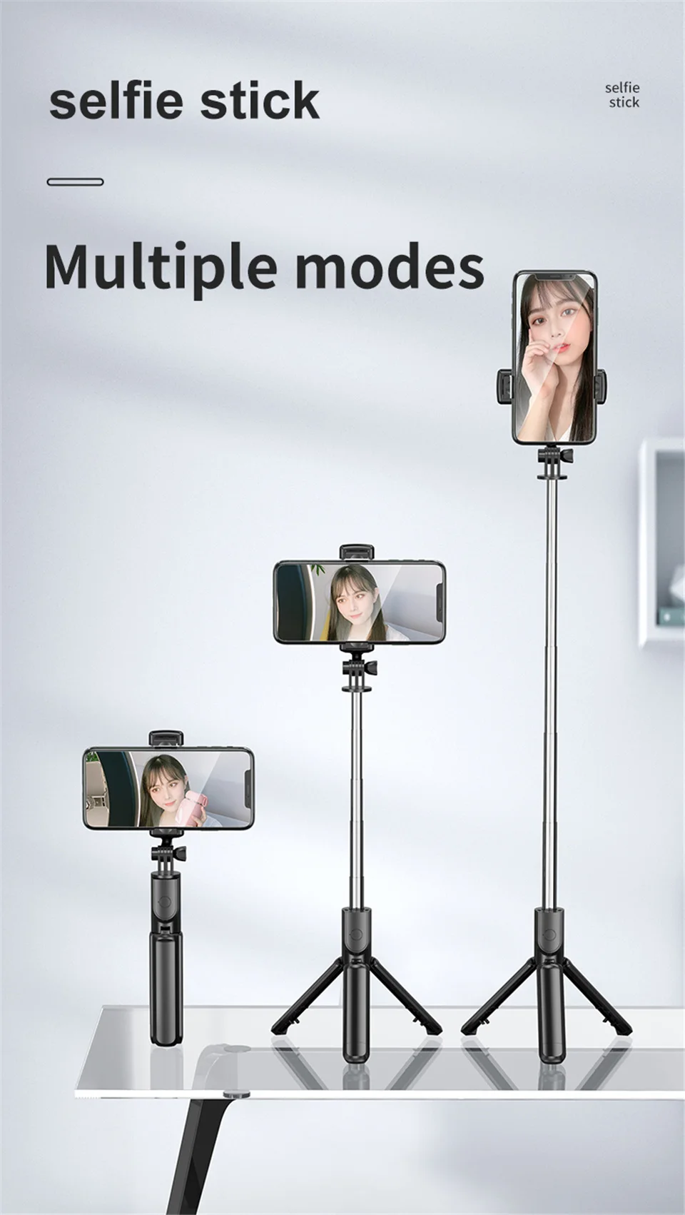 Roreta 2022 NEW 3 in 1 Wireless Foldable Mini Selfie Tripod Monopod With Bluetooth Shutter For iPhone 11 12 Xiaomi Smart Phone